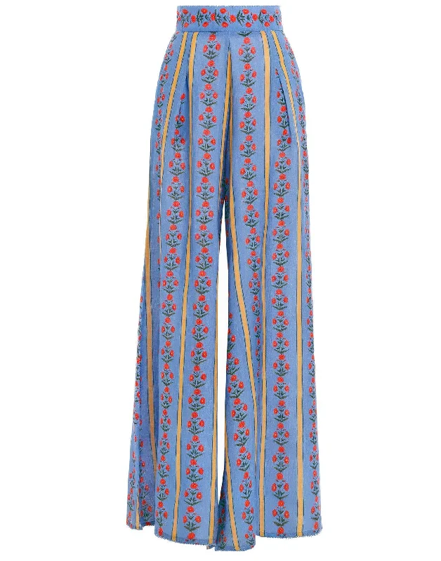 Azahar Cocora-Print Linen Wide-Leg Pants Formal Stretch Pants