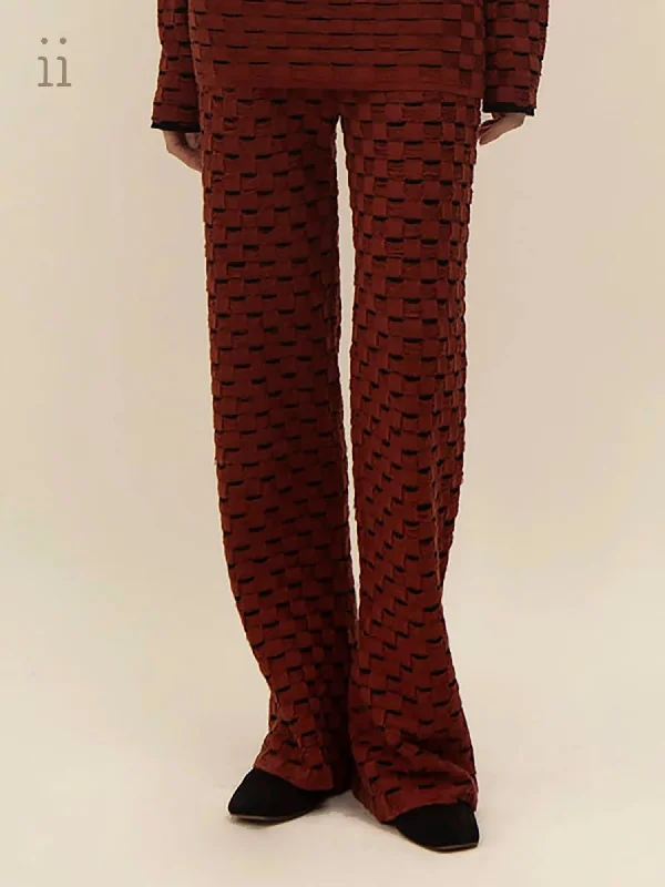 Black Tea-Check Knit Pants Formal Stretch Pants