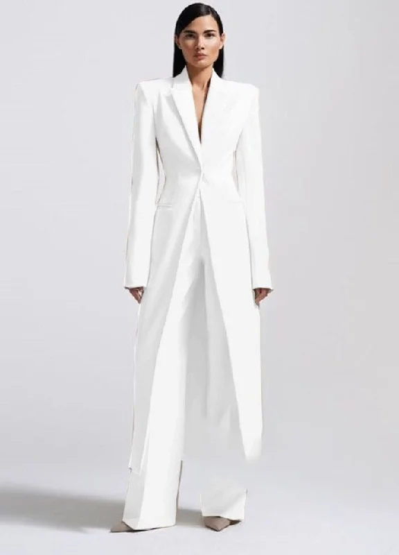 New Women's Two-Piece Set Elegant Party Wedding Suit Long Coat + Straight Pants Lightweight Linen Pants