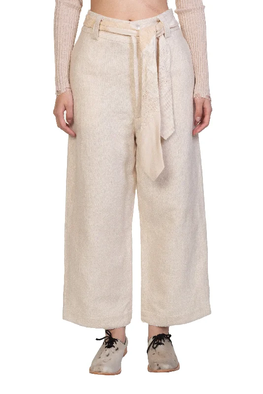 Woollen Pants With Tie Belt Classic Pleated Pants