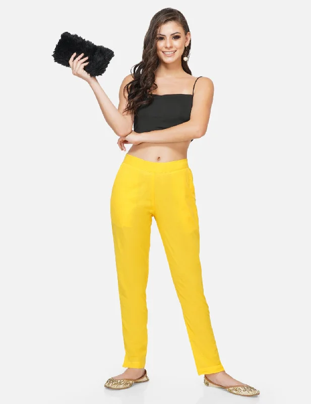 Yellow cotton solid tapered pants Cozy Jogger Leggings