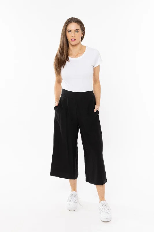 Billie the Label Essential  Wide Leg Pants Crop - Black Casual Sweatpants Style