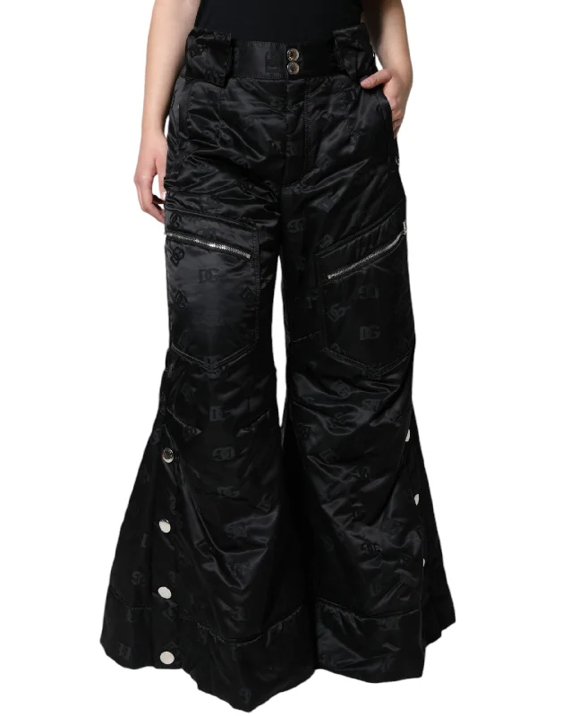 Black Quilted High Waist Women Wide Leg Pants Formal Wide-Leg Pants