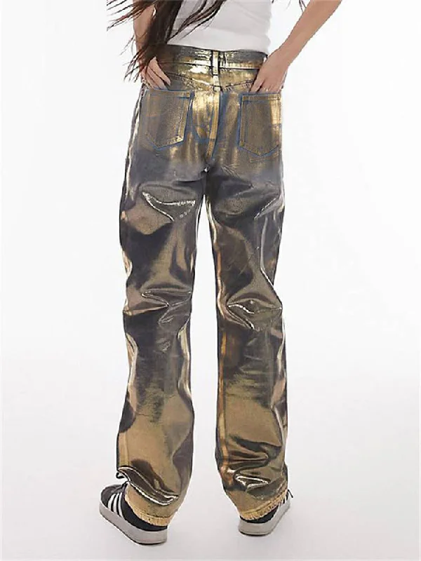 Gold Denim Fall Fashion Vintage Golden Gilding Baggy Y2k Denim Pants Classic Stretch Pants