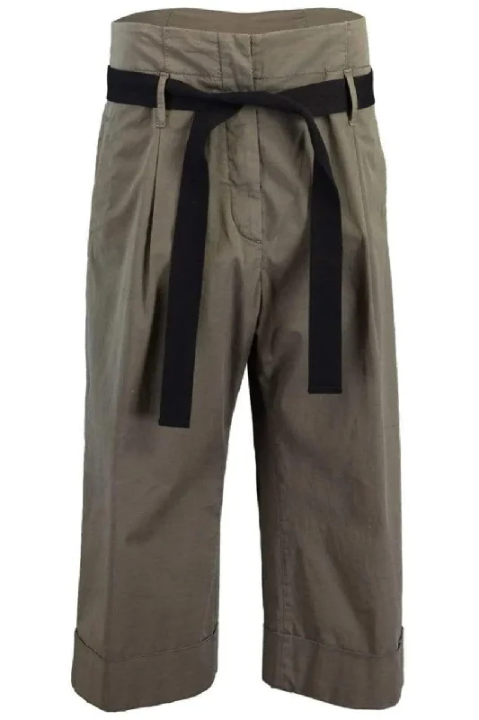 High Waist Cropped Belted Pant Comfortable Pleated Pants