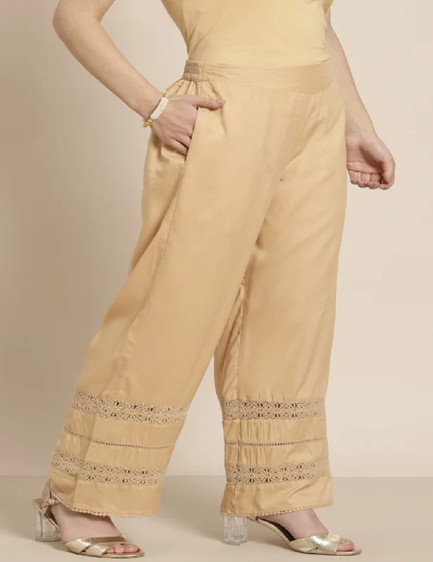 Golden Beige Palazzo Pant Comfy Zip-Up Pants