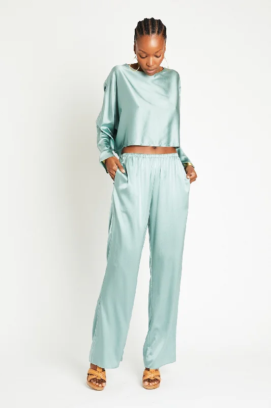 + Beryll Liz Silk Pants | Mint Slim-Fit Khaki Pants