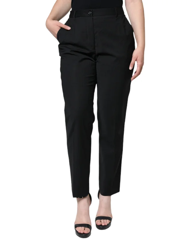 Black High Waist Tapered Pants Elegant Wool Trousers