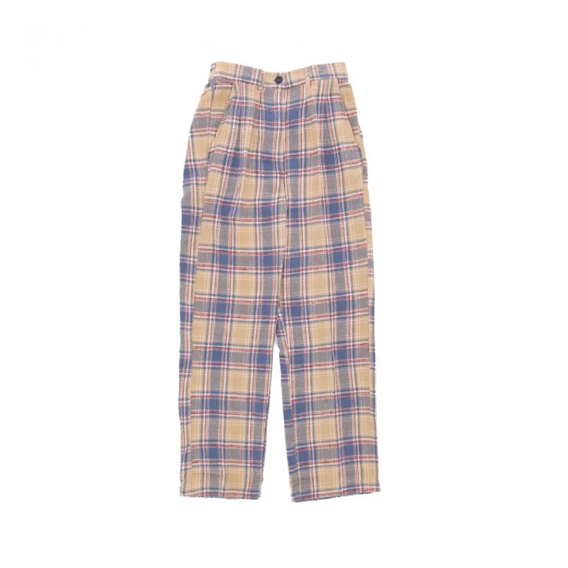 Pia Flannel Pant - Vintage Blue Multi Chic Wool Trousers