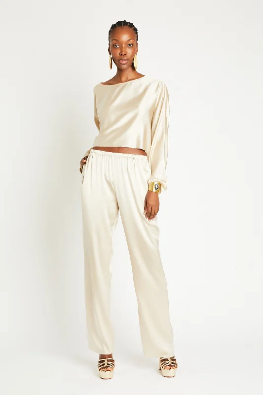 + Beryll Liz Silk Pants | Latte Formal Wide-Leg Pants