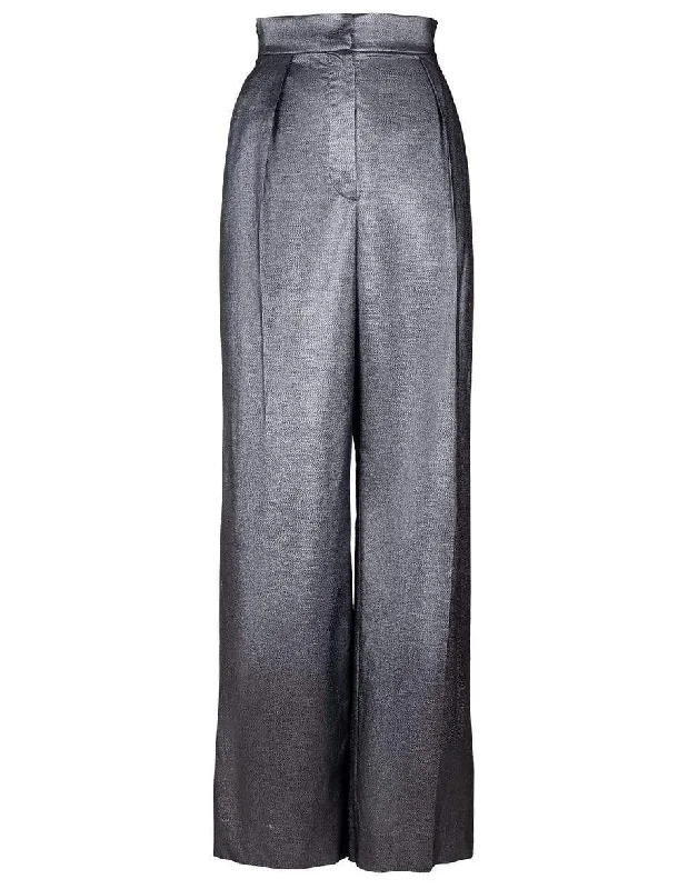 Silver Pleated High Waist Pant Trendy Tapered Pants