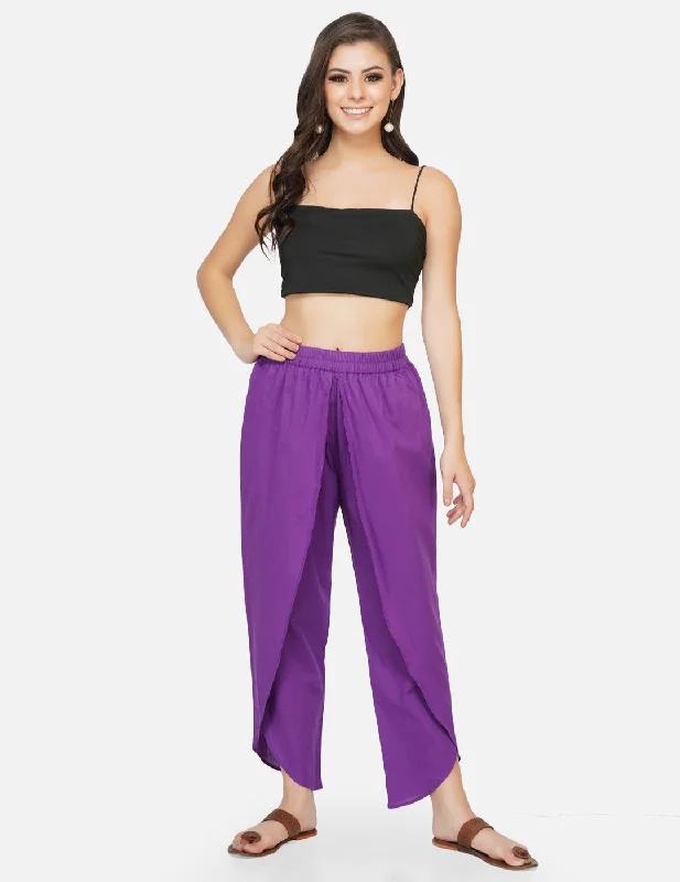 Cotton purple solid overlapping dhoti style pants Casual Skinny Fit Pants