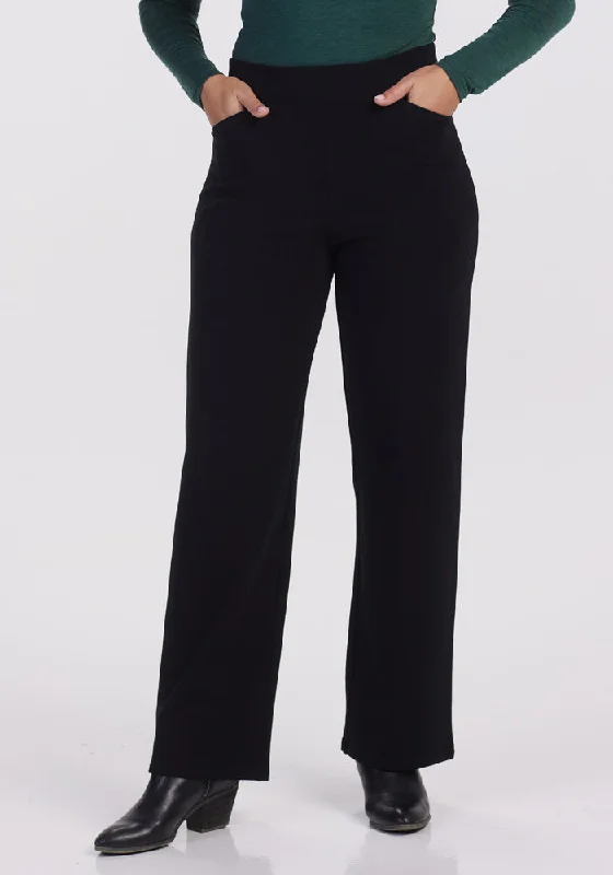 Ellie Wide Leg Pants Petite - Black Soft Stretch Trousers