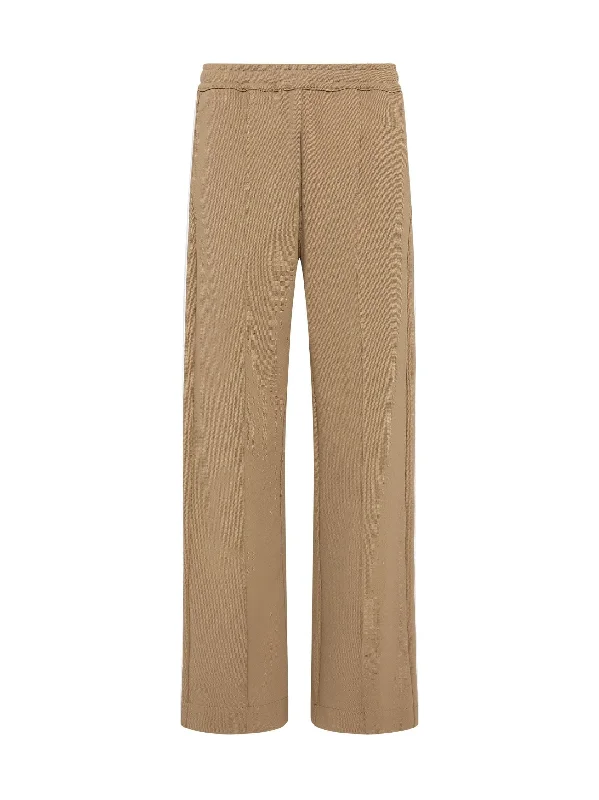 Twill Stripe Detail Pant / White & Tan Comfortable Pleated Pants