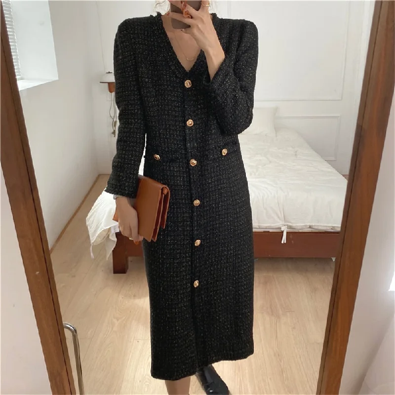 Alien Kitty Korea Woolen Slim V-Neck Maxi Dress Tassel Sweet 2022 Casual Elegant OL Plus Size Autumn Bottom Chic Party Femme Elegant Maxi Dress with Lace