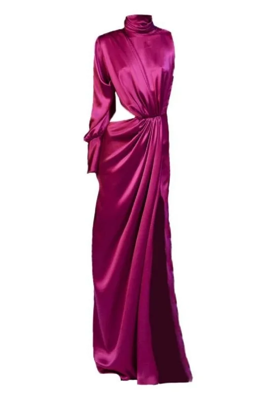 AMARILLIS DRAPED ASYMMETRIC SILK MAXI DRESS Comfortable Plunging Neckline Maxi Dress