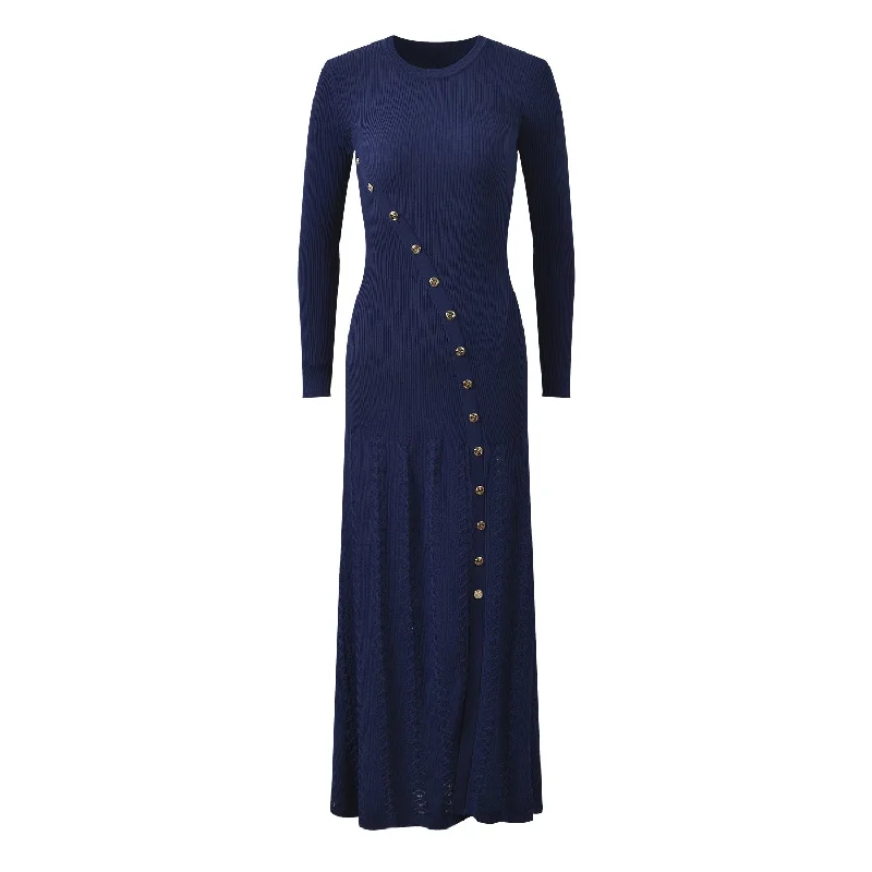 Long maxi Dress Blue Cozy Maxi Dress with Slit