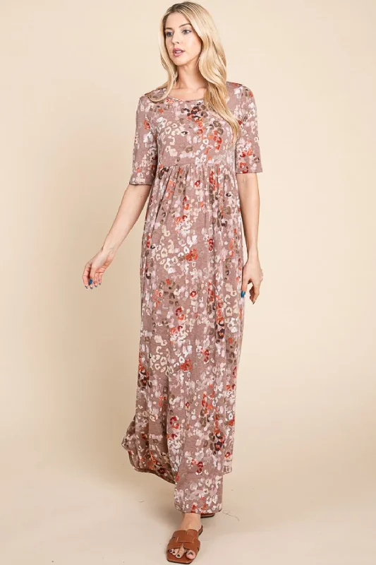 Blue Zone Planet |  BOMBOM Printed Shirred Maxi Dress Trendy Floral Print Maxi Dress