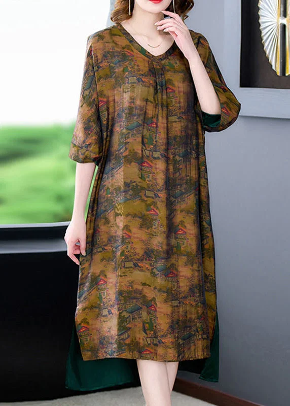 Coffee Patchwork Silk Maxi Dresses Low High Design Summer Fashionable Chiffon Maxi Dress