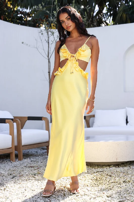 Don't Speak Maxi Dress Yellow Fashionable Open-Back Maxi Dress