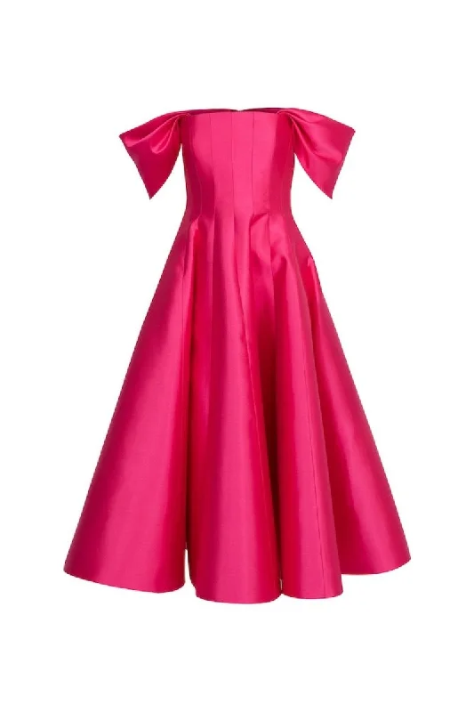 FUCHSIA CORSETED BODICE MAXI DRESS Cozy Maxi Dress with Slit