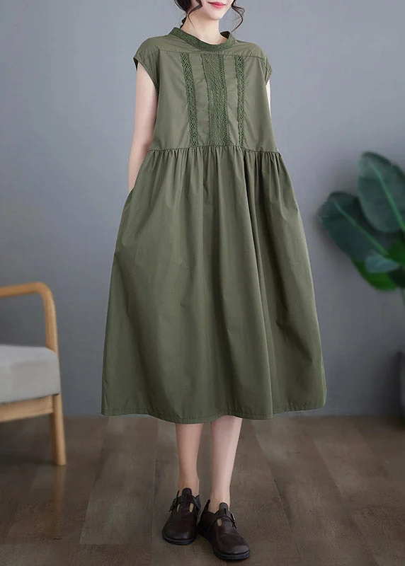 Green Lace Patchwork Cotton Maxi Dresses Summer Elegant Sleeveless Maxi Dress