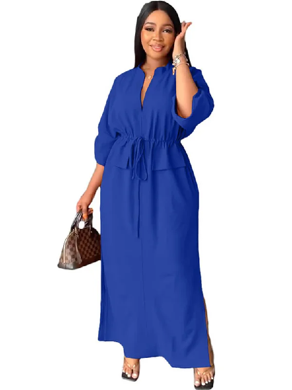 Half Sleeves Tie Up Maxi Dresses Chic Off-Shoulder Maxi Dress