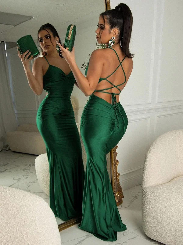 Lace Up Women Solid Satin Maxi Dress Backless Bodycon Sexy Streetwear Party Elegant Festival Evening  Summer Outfit Classic Strapless Maxi Dress