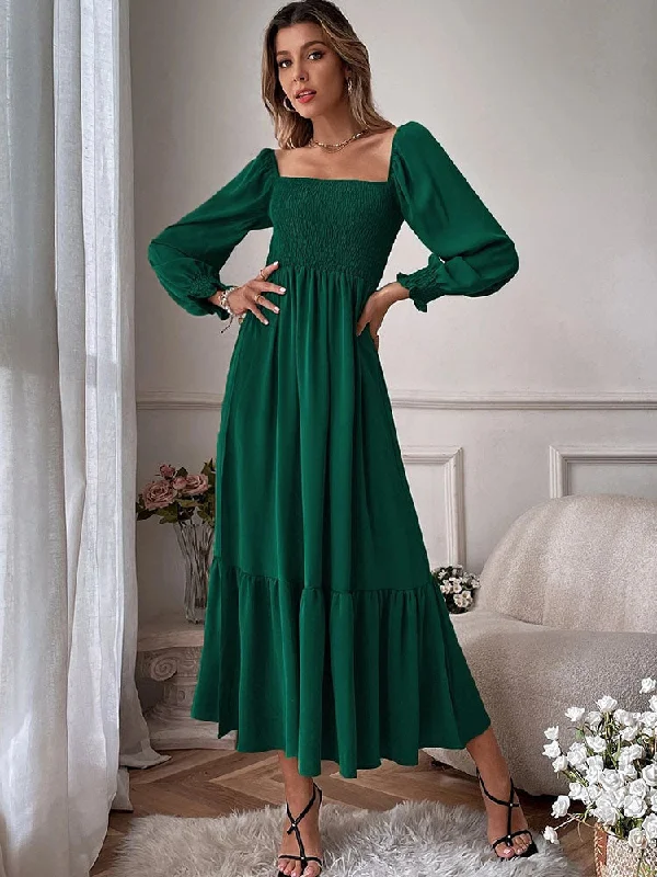 Lantern Sleeves Ruffle Hem Maxi Dresses Chic Summer Maxi Dress