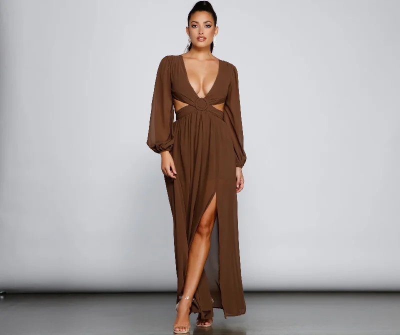 New Heights Chiffon Cutout Maxi Dress Elegant Wraparound Maxi Dress