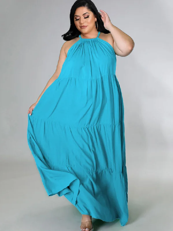 Plus Size Sleeveless Ruched Maxi Dresses Fashionable Maxi Dress with Fringe