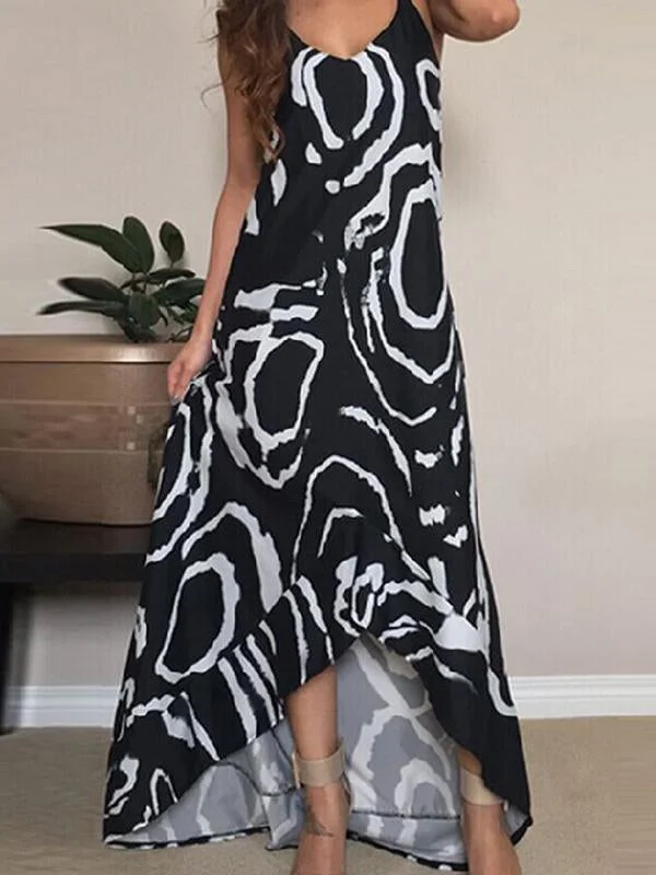 Printed Spaghetti-neck V-neck Backless Cropped Maxi Dress Classic Tulle Maxi Dress