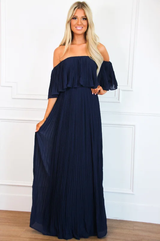 Say You Love Me Pleated Maxi Dress: Navy Chic Sleeveless Maxi Dress