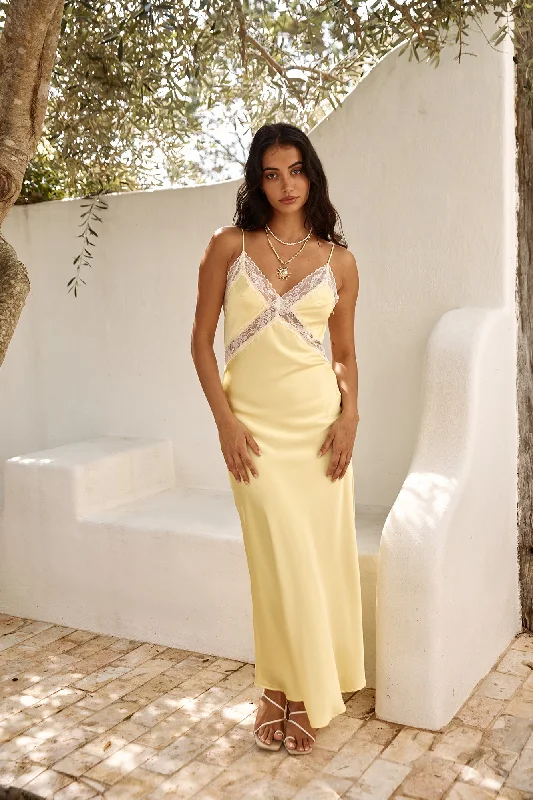 Secret Admirer Satin Maxi Dress Yellow Comfortable Bohemian Maxi Dress