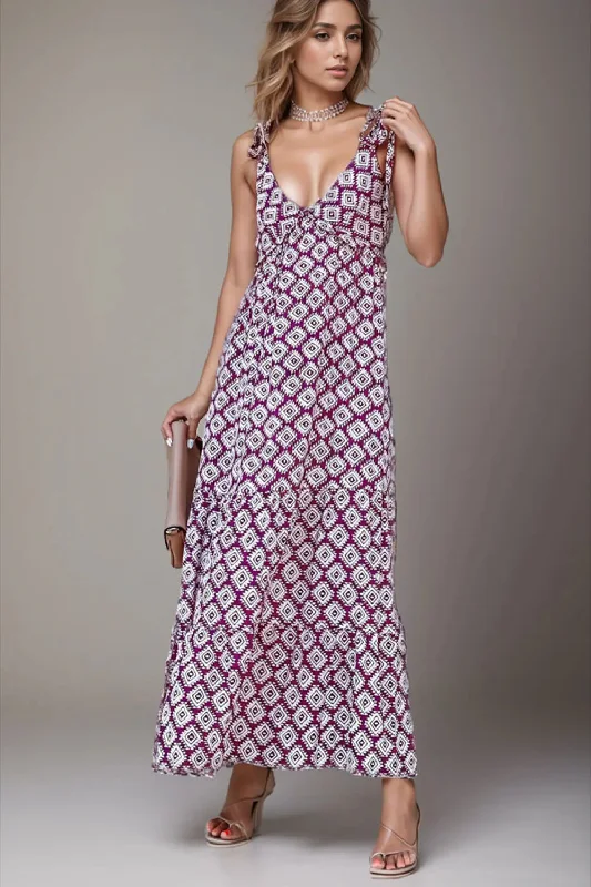 Blue Zone Planet |  Selena's Geometric Tie Shoulder Maxi Dress Chic Summer Floral Maxi Dress