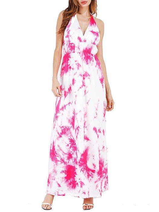 Spaghetti-neck Halterneck Backless Maxi Dress Comfortable Flowy Maxi Dress