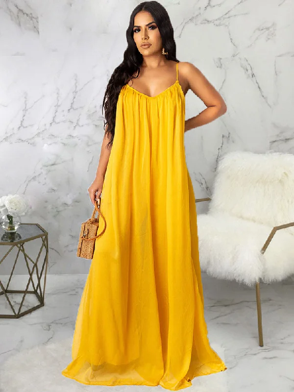 Spaghetti Straps Maxi Dresses Comfortable T-Shirt Maxi Dress