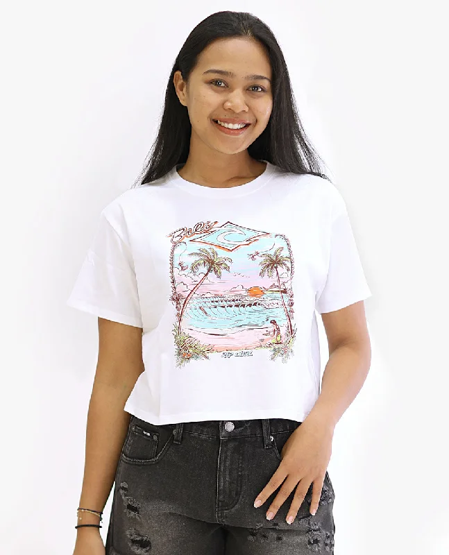 Bali Beach Life Tee - White Collared T-Shirt Boat Neck A-Line