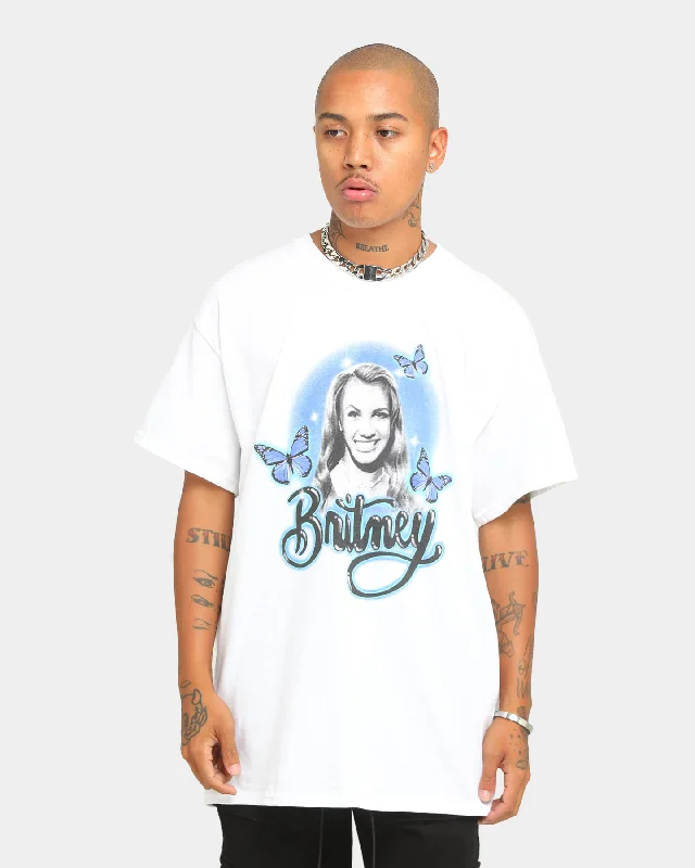 Britney Spears Butterflies Short Sleeve T-Shirt White Zippered Front Buttoned Front Snap Front