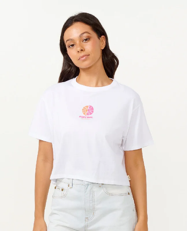 Calypso Crop Tee - White Polka Dot Checkered Tartan