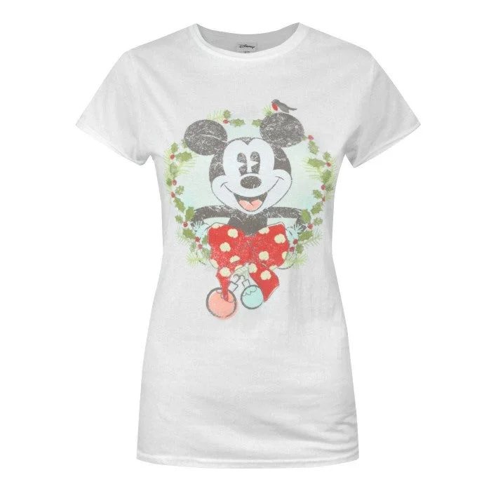 Disney Womens/Ladies Mickey Mouse Christmas T-Shirt Seamless Knitted Crochet