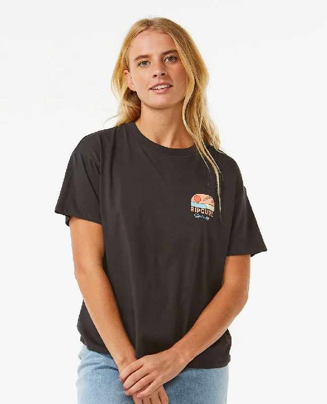 Line Up Relaxed Tee - Washed Black Asymmetrical Pockets Print