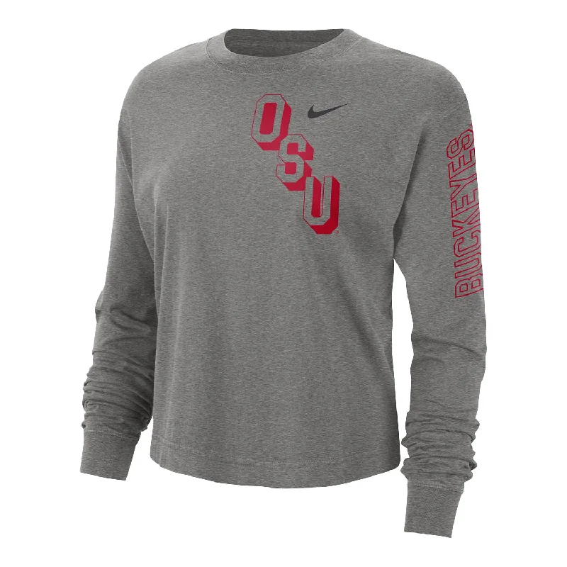 Ladies Ohio State Buckeyes Nike Heritage Boxy Gray Crew Neck T-Shirt Anti-Pilling Machine Wash Handmade