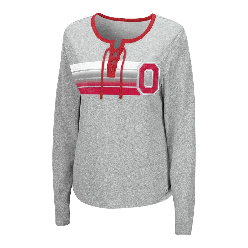 Ladies Ohio State Buckeyes Wexner Lace Up Long Sleeve T-Shirt Oversized T-Shirt Spandex breathable