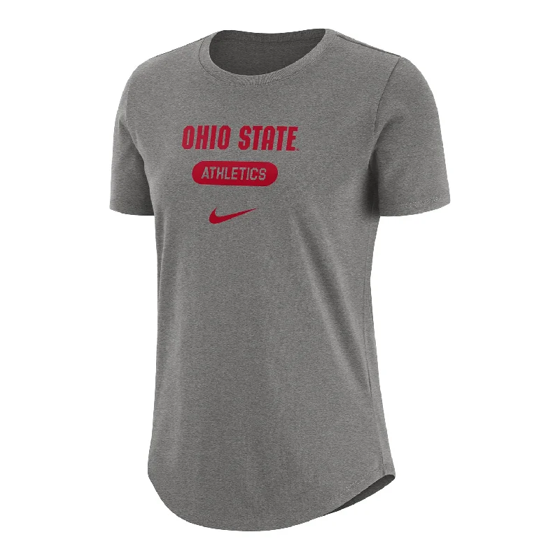 Ladies Ohio State Buckeyes Nike University Crew Gray T-Shirt Rayon Velvet Corduroy