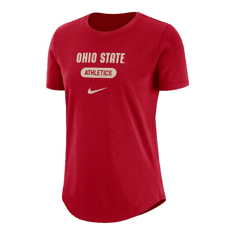 Ladies Ohio State Buckeyes Nike University Crew Scarlet T-Shirt Thin T-Shirt Open Front Quick Dry