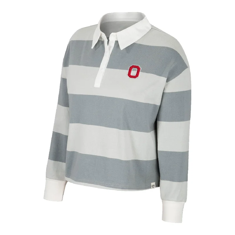 Ladies Ohio State Buckeyes World Peace Rugby Gray/White Pullover T-Shirt Lace Blend Ribbed Blend Corduroy Blend