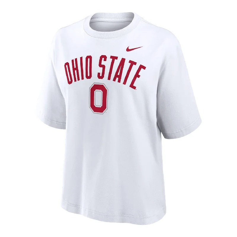 Ladies Ohio State Buckeyes Nike Block O Boxy White T-Shirt Casual Formal Business