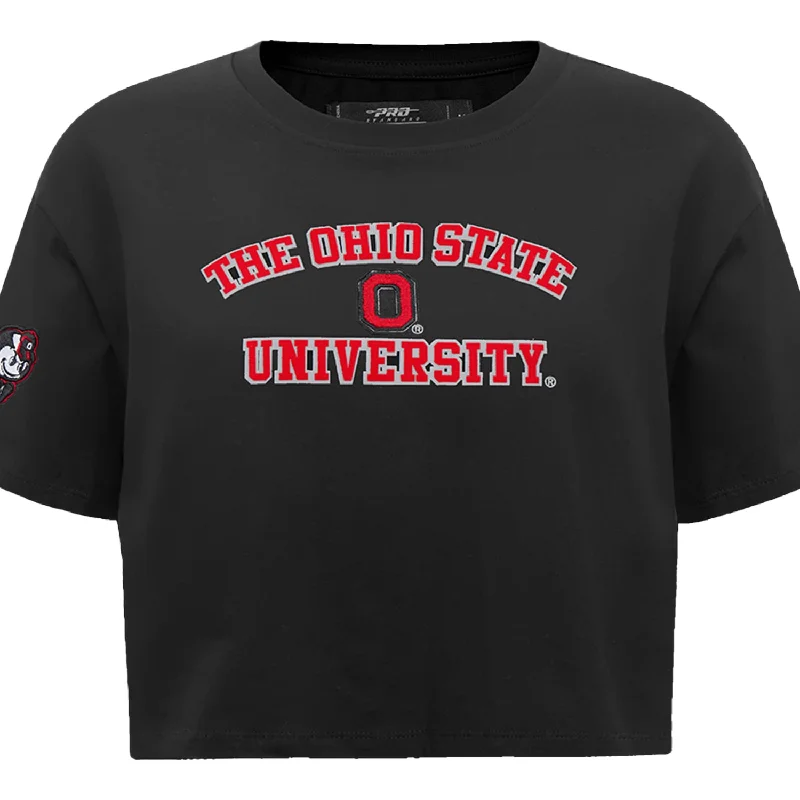 Ladies Ohio State Buckeyes Pro Standard Wordmark T-Shirt Mesh Blend Leather Blend Suede Blend