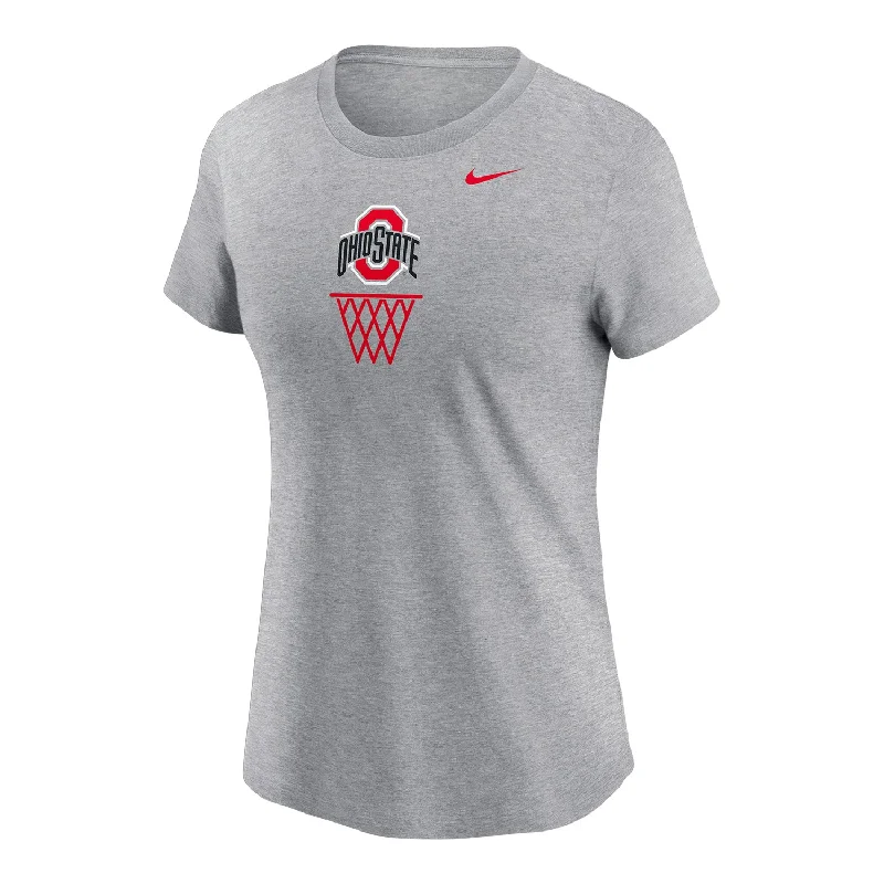 Ladies Ohio State Buckeyes Nike Offensive Rebound Basketball Gray T-Shirt Front Pockets Side Pockets Patch Pockets